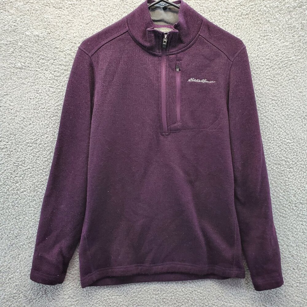 Eddie Bauer Quarter Zip Pullover Jacket Men Small Purple Pockets Outdoor S